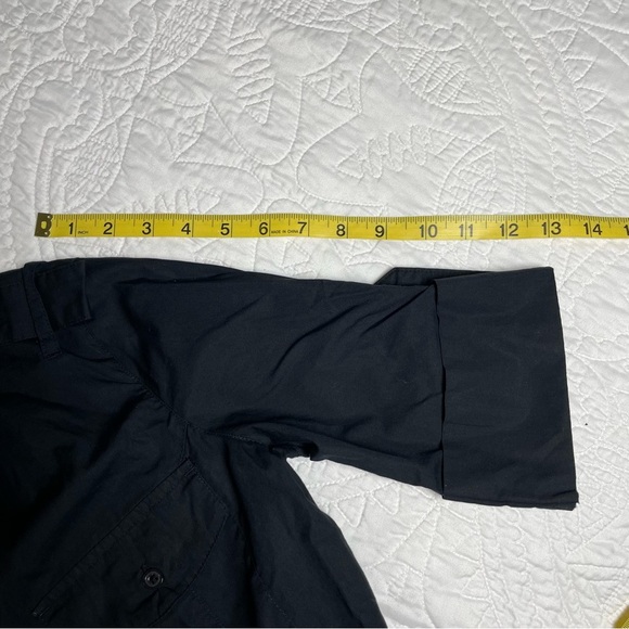 Norma Kamali Contrast Ribbed Button Down Shirt Short Sleeve Black Women's M - Picture 2 of 12